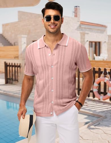 MAPICK Men's Button Down Polo Shirt Casual Short Sleeve Knit Shirt Summer Vacation Beach Clothes3