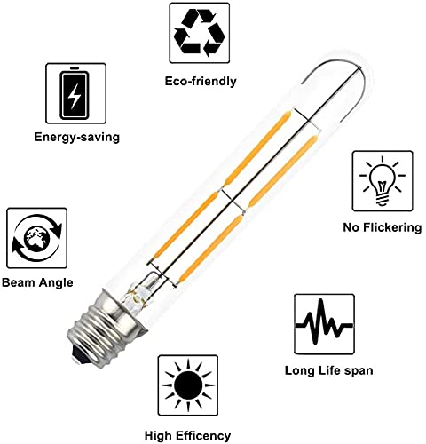 Lustaled Dimmable 4W T6.5 Led Tubular Filament Bulb, 120V E17 Intermediate Base Appliance Light Bulbs 40W Incandescent Equivalent For Refrigerator Freezer Exit Sign Light (Daylight 6000K, 4-Pack) #TOP3
