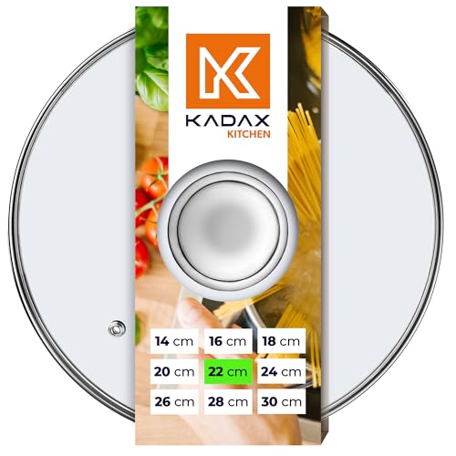 KADAX Couvercle en Verre avec Poignée en Acier, Accessoire Culinaire pour Sublimer vos Casseroles, Marmites et Poêles lors de la Cuisson (22 cm)