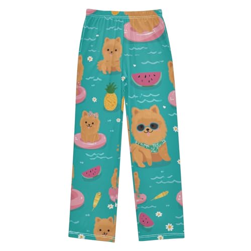 ZZXXB Pomeranian Watermelon Pineapple Boys Long Pants Soft Trousers Elastic Waist Kids Lounge Bottoms with Pockets S-XL