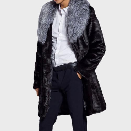 Image of Lisa Colly Mens Faux Fur Coat Jacket Winter Overcoat | Men's Faux Fur Long Jacket, Long Sleeve, Fluffy Warm, Winter Parka Coat