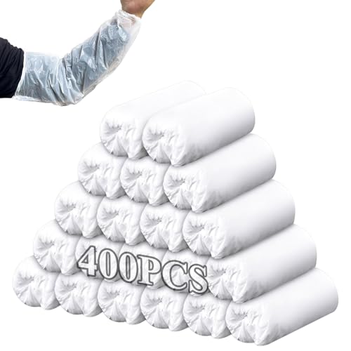 LOPYXBR 400 PCS 16 In Plastic Protective Arm Sleeves Disposable Oversleeves Covers Plastic Sleeve Protectors for Arms Painting Cleaning