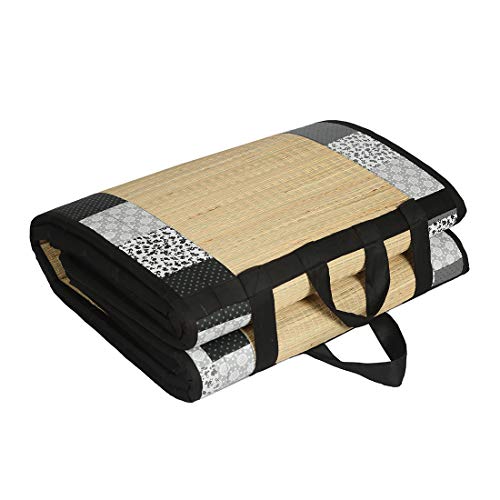 Image of Foldable Mat 6.5 X 6 Feet Korai River Grass chatai Black Cotton Fabric with 20MM Soft Foam Comfort Cushion