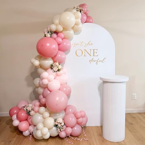 Image of Dusty Pink Balloons, 12 Inch Boho Pastel Light Pink and White Balloons, Neutral Blush Ivory Beige Balloon for Girls Women Birthday Baby Shower Wedding Bridal Shower Gender Reveal Party Decorations