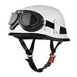 VVPEC Oldtimer Motorradhelm Retro Leder Halbhelm Deutscher Stil Roller Cruiser Chopper Anti-Collision Helm mit Schutzbrille ECEDOT Zertifiziert Roller-Helm Scooter-Helm Mofa-Helm Motorrad HalfHelm(6,L