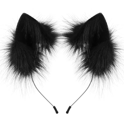 HAOAN Handmade Faux Fur Animal Cat Ears Headband Furry Fox Wolf Hairhoop Headwear Costume Accessory