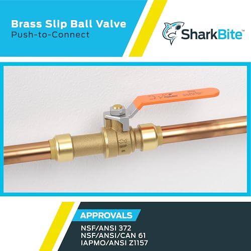 Image of SharkBite 1 /2 Inch Slip Ball Valve, Pack of 6, Push to Connect Brass Plumbing Fitting, PEX Pipe, Copper, CPVC, PE-RT, HDPE, 24735LFZ