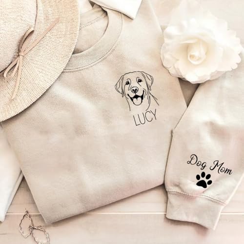 Personalized Dog Mom Sweatshirt, Custom Pet Portrait Sweater with Dog Name, Unique Pet Lover Gifts for Women, Customized Gift, Personalized Pet Name Sweater 14