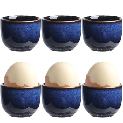 6 Stück Eierbecher Porzellan, Ø 5cm x 4cm Eierständer Porzellan, 20ml Blue Eierbecher-Set, Porzellan-Eierbecher, Eierhalter Keramik mit Farbrand Spülmaschinengeeignet für Jeden Frühstückstisch Hart