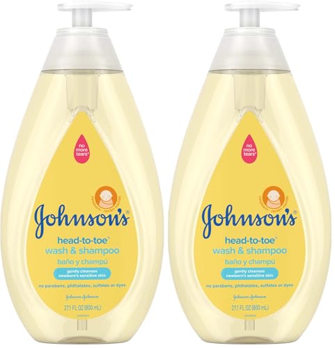 Image of Johnson's Head-to-Toe Gentle Tear-Free Baby & Newborn Wash & Shampoo, Sulfate-, Paraben- Phthalate- & Dye-Free, Hypoallergenic Wash for Sensitive Skin & Hair, 27.1 fl. Oz (Pack of 2)