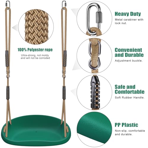 Image of SELEWARE Heavy Duty Swing Seat for Adults Kids Tree Swing with Weather Proof Ropes Swing Set Accessories for Backyard Patio Garden Playground, Height Adjustable Green