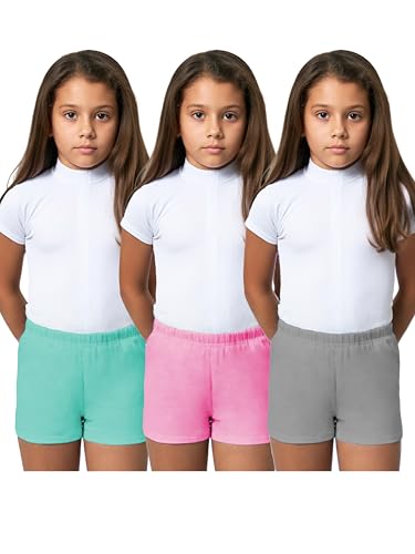 Image of KiddoPanti Girls Solid Cycling Shorts Pack of 3 | Soft & Stretchy Cotton Spandex | Comfortable Fit with Elastic Waistband | Half Tights Length Girls Inner Cycling Shorts