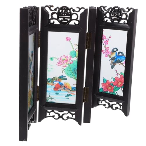 HIAKDOFT Biombo Pequeño Plegable de Escritorio Estilo Chino, Biombo Antiguo Miniatura, Decoración Artística para Hogar y Oficina, Panel Decorativo Funcional para Sala, Comedor o Dormitorio