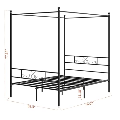 Weehom Canopy Bed Frame Full Size, Full Canopy Bed Frame with Headboard and Footboard, 4-Poster Mattress Foundation No Box Spring Needed Black