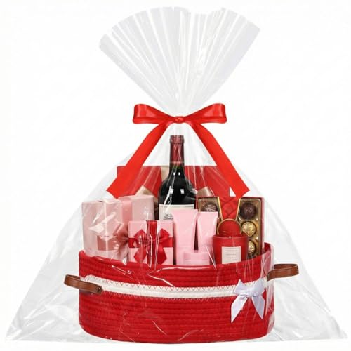 Image of Colingmill 2026 Graduation Large Woven Basket for Gifts Empty Set with Gift Bags and Ribbon Gift Baskets and Wrapping Set Storage 14 inchx 10 inchx 5.5 inch Decorative Box for Class of 2026 Graduation(Red)