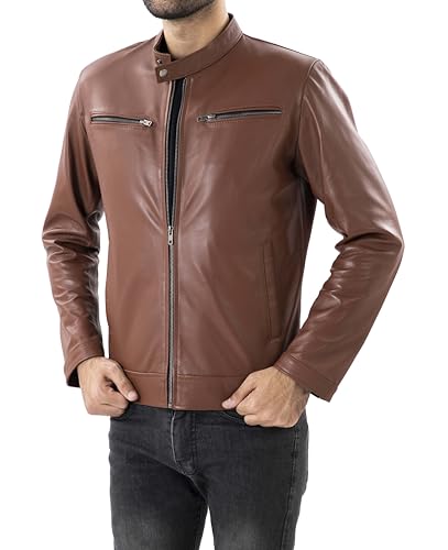 Image of Jild Classical Single Piece Lambskin Leather Jacket Men - Everyday Wear Snap Tab Collar Men's Motorcycle Leather Jacket