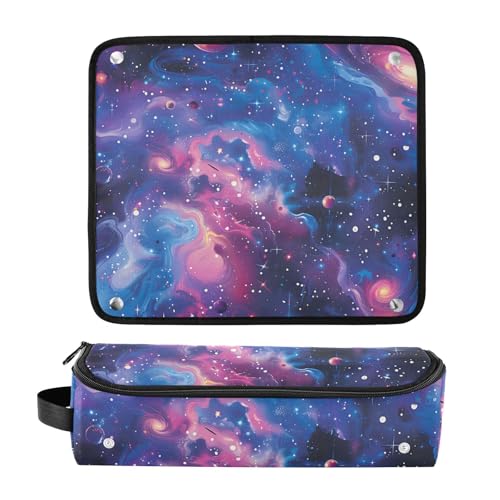 Organizador para herramientas de peinado, estrellas y planetas azules y morados con alfombrilla resistente al calor para plancha de pelo, rizadora y otras herramientas de peinado miniatura 3