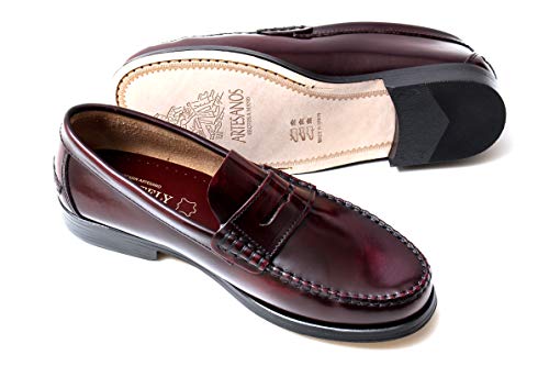 Marttely Herren Leder Anzugschuhe Bordeaux Loafer mit Ledersohlen Handmade Mokassins, Bordeaux Dunkelrot, 45 EU