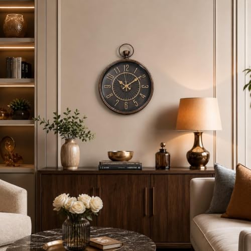 Image of ARMONIA Vintage Industrial Wall Clock 38 cm | Premium Acrylic Analog Clock | Dual Tone Antique Finish | Silent Quartz | Modern Home & Office Decor