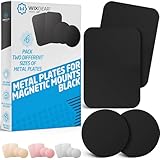 Mount Metal Plate with Adhesive for Magnetic Cradle-Less Mount by WixGear - X4 Pack 2 Rectangle and 2 Round (Compatible with Magnetic mounts) (Black)
