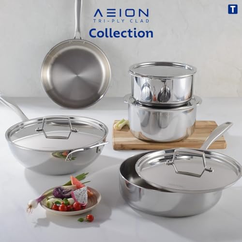 Image of TRAMONTINA Aeion Triply 18 CM / 1.2L Stainless Steel Kadai with Lid