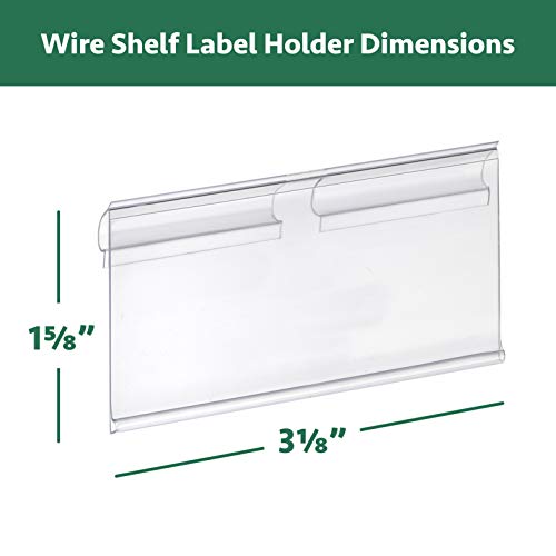 Pack Of 100 – Plastic Wire Shelf Label Holder, Sign And Ticket Holder, Shop Shelf Label Holder, Bin Label Holder. Label Area Length, 3 1/8" X Label Area Height, 1 1/2" | 100 Label Inserts Included #TOP2