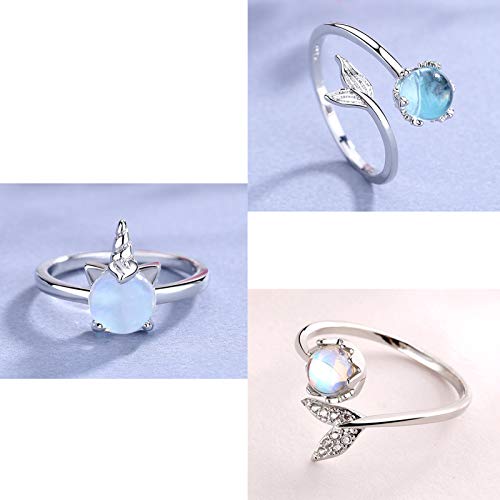 Silber Meerjungfrau Ring für Kinder und Erwachsene - Verstellbar, Party Ringe in Silber und Silberfarben, Meerjungfrau Schmuck Set mit Ring und Halskette
