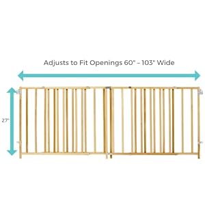 Toddleroo by North States Extra Wide Swing Wooden Gate, Fits 60"- 103" Wide. Hardware Mount. Extra Wide Baby Gate, Child Gates for Wide Openings. Made in USA (27" Tall, Sustainable Hardwood) Toddleroo by North States Extra Wide Swing Wooden Gate, Fits 60″- 103″ Wide. Hardware Mount. Extra Wide Baby Gate, Child Gates for Wide Openings. Made in USA (27″ Tall, Sustainable Hardwood)
