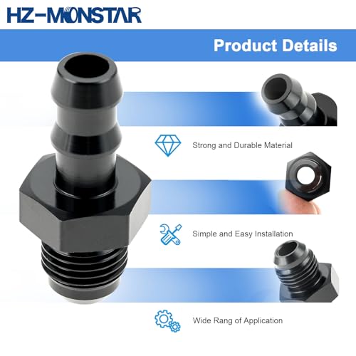 Hz-Monstar 6AN MALE FLARE TO 3/8“ Hose Barb Straight Fitting Adapter, Aluminum Black Straight Swivel Hose Fitting Fuel Line Adapter On Barbed Pipe Connector Work thumb #6