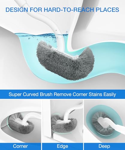 Image of Toilet Bowl Brush and Holder, OSCIOSS Toilet Brush Set with Ergonomic Design, Compact Size, Durable Bristles, RV Toilet Brushes & Holders for Dead Corner Clean (White, 1pack)