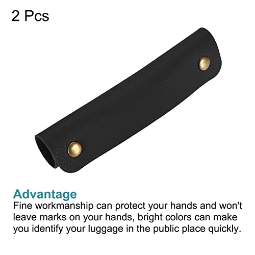 Patikil Leather Handle Wraps, 2 Pack Pu Handbag Grip Cover Protector With Brass Clasp For Grocery Shopping Bag, Black #TOP2