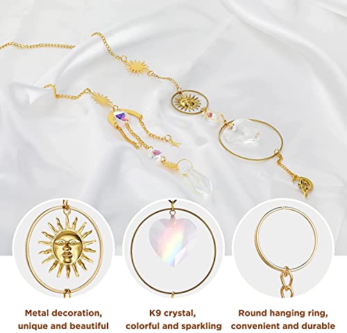 image for Simpeak 5 Packs Suncatcher Pendant Hanging Crystal Prisms, Gold Alloy 