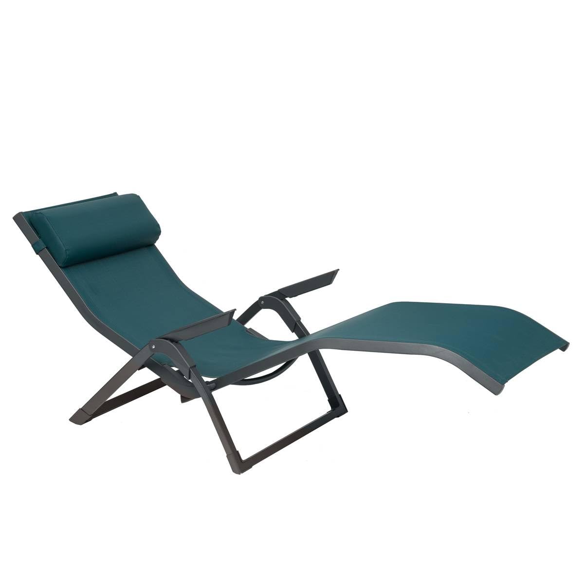 Hespéride - Decima Sonnenliege, Graphit/Türkisblau, korrosionsbeständiges Aluminium, faltbar, stapelbar, verstellbar - für Garten, Terrasse, zum Sonnenbaden