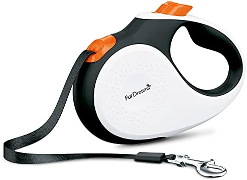 FurDreams Retractable Dog Lead  Heavy-Duty Extendable (5 Metre) Leash | Anti-Slip Handle with Lock Control | Strong Tangle-Free Nylon Tape & Collar Hook | Perfect for Puppy Training (Black, Medium)