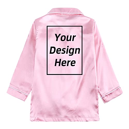 Kids Tales 2Pcs Boys Girls Custom Personalized Satin Pajamas Silk Short Sleeve Tops + Shorts Add Your Own Text Design PJS2