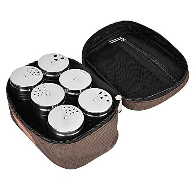 Stainless Steel Seasoning Jar Salt Pot Kitchen Seasoning Can with Storage Bag Outdoor Camping BBQ Essential Tool for Home Kitchen and Outdoor Activities Material Oxford Cloth and