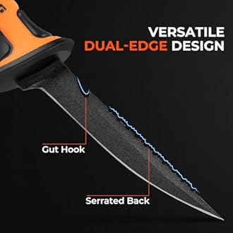 KastKing Ultimate Angler 5" Bait Knife, Razor Sharp Corrosion-resistant Vanadium Stainless Steel Blade, Fishing Knife with Dual Edge & Non-slip Handle, Includes Sheath with Sharpener & Carabiner