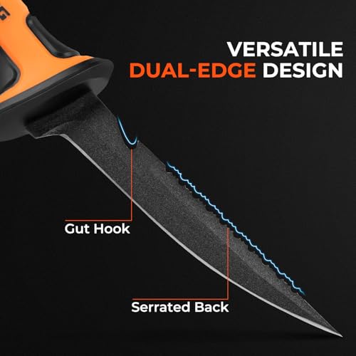 KastKing Ultimate Angler 5" Bait Knife, Razor Sharp Corrosion-resistant Vanadium Stainless Steel Blade, Fishing Knife with Dual Edge & Non-slip Handle, Includes Sheath with Sharpener & Carabiner