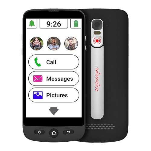 SWISSVOICE - Smartphone S510-M + Magnetic Charging Cable - Easy To Use - SOS Button - Senior Smartphone 4G - Unlocked - Black