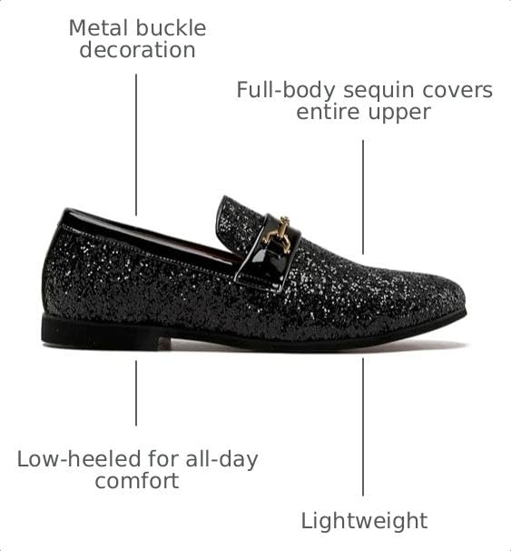 Image of Men Loafer Metallic Textured Slip-on Glitter Sequins Fashion Wedding Dress Shoes Golden