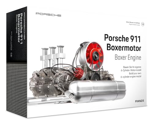 Franzis 67224 Porsche 911 - Motor Boxer de 290 Piezas, Modelo Funcional Transparente, cigüeñal móvil, pistones y válvulas, Incluye Modelo de Motor de 6 Cilindros refrigerado por Aire