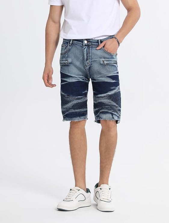 Lavnis Men's Casual Denim Shorts Classic Fit Ripped Jeans Biker Shorts - Image 2