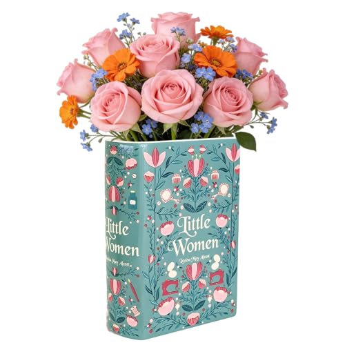 Jonuin Book Vase Green Ceramic Book Shaped Vase Small Book Decorative Vases for Flower Modern Decorative Vase for Living Room Office Coffee Table Bookshelf Decor Ideal for Book Lovers