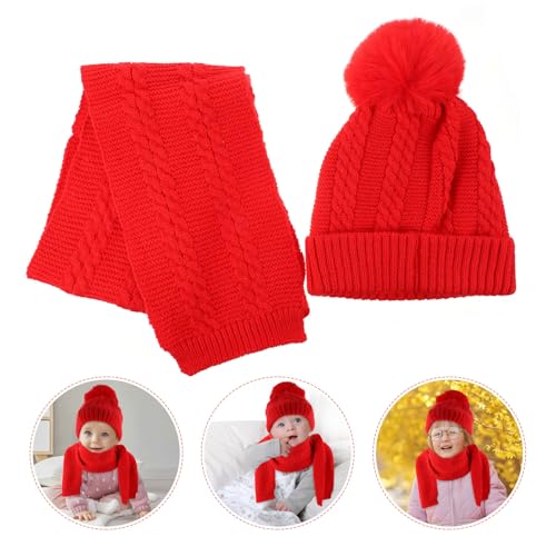 Gorro y Bufanda Hilo de Lana Rojo Prueba de Viento y Tejido Cálido 4