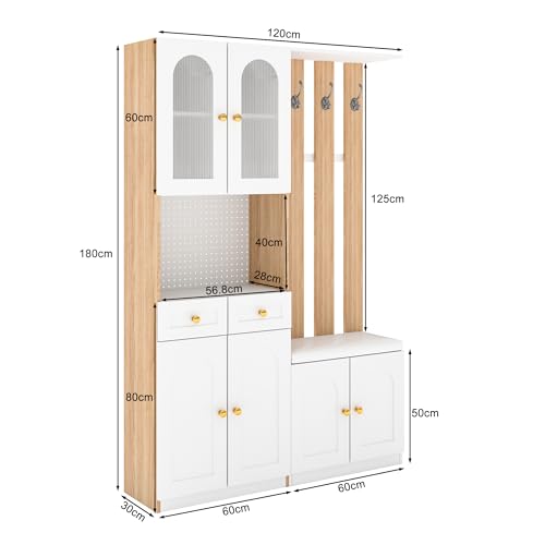 Mueble de pasillo con espejo y luces LED armario modular con banco para optimizar espacio 3