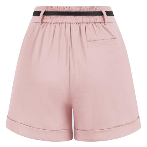 Image of Belle Poque Women Bermuda Shorts Elastic Waist Wide Leg Shorts with Pockets & Belts