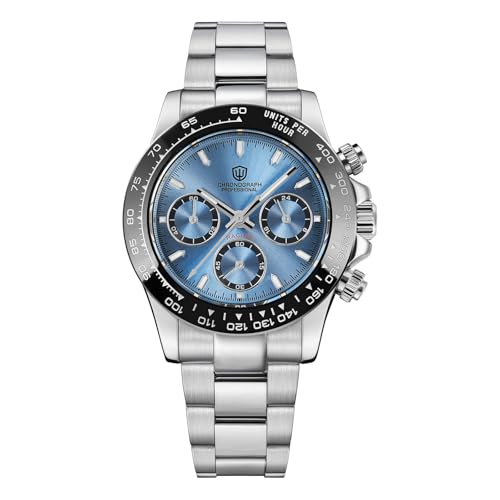 Image of watchdives Chronograph Watch, WD16500 V2 Quartz Men Watches Japan VK63 Meca-Quartz Movement 38mm Sapphire Crystal Wristwatch 100M Waterproof Sport Watch, Stainless Steel Bracelet