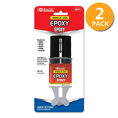 BAZIC 0.2 Oz/5.6g Quick Setting Epoxy Glue w/Syringe Applicator, 2 Part Clear Glue Bond Adhesive to Wood Metal Glass Stone Plastic, Home Improvement Repair, 2-Pack