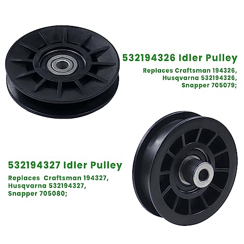POSFLAG 2 Pack 532194326 Idler Pulley with 532194327 Idler Pulley Replaces Craftsman 194326 Idler Pulley, 532194327 Pulley Idler Flat, 194327 Idler Pulley for Husqvarna YTH22V46 YTH20K46 LGT2654 Decks