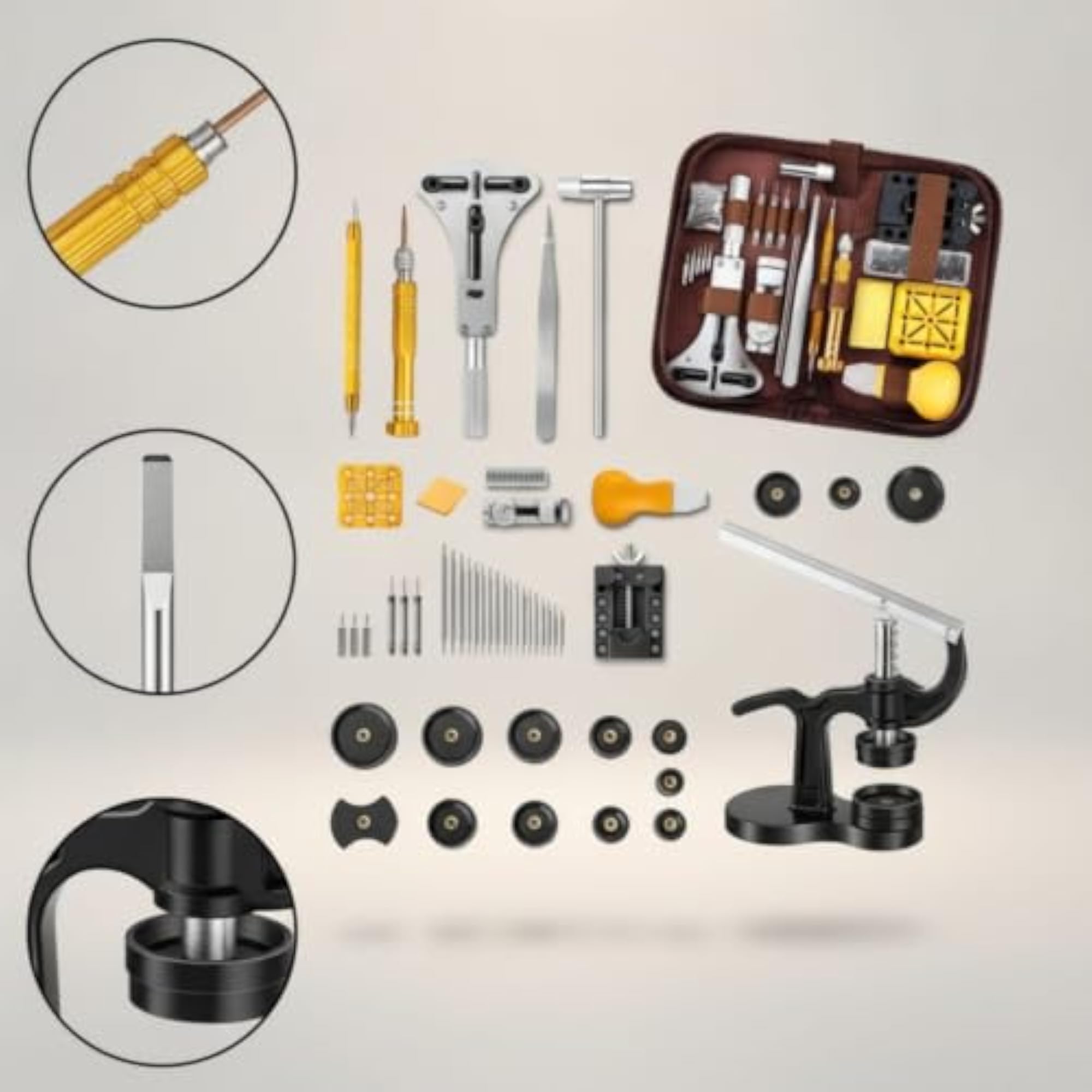 Desktop Watch Repair Kit with Vertical Pressure Watch Case Press